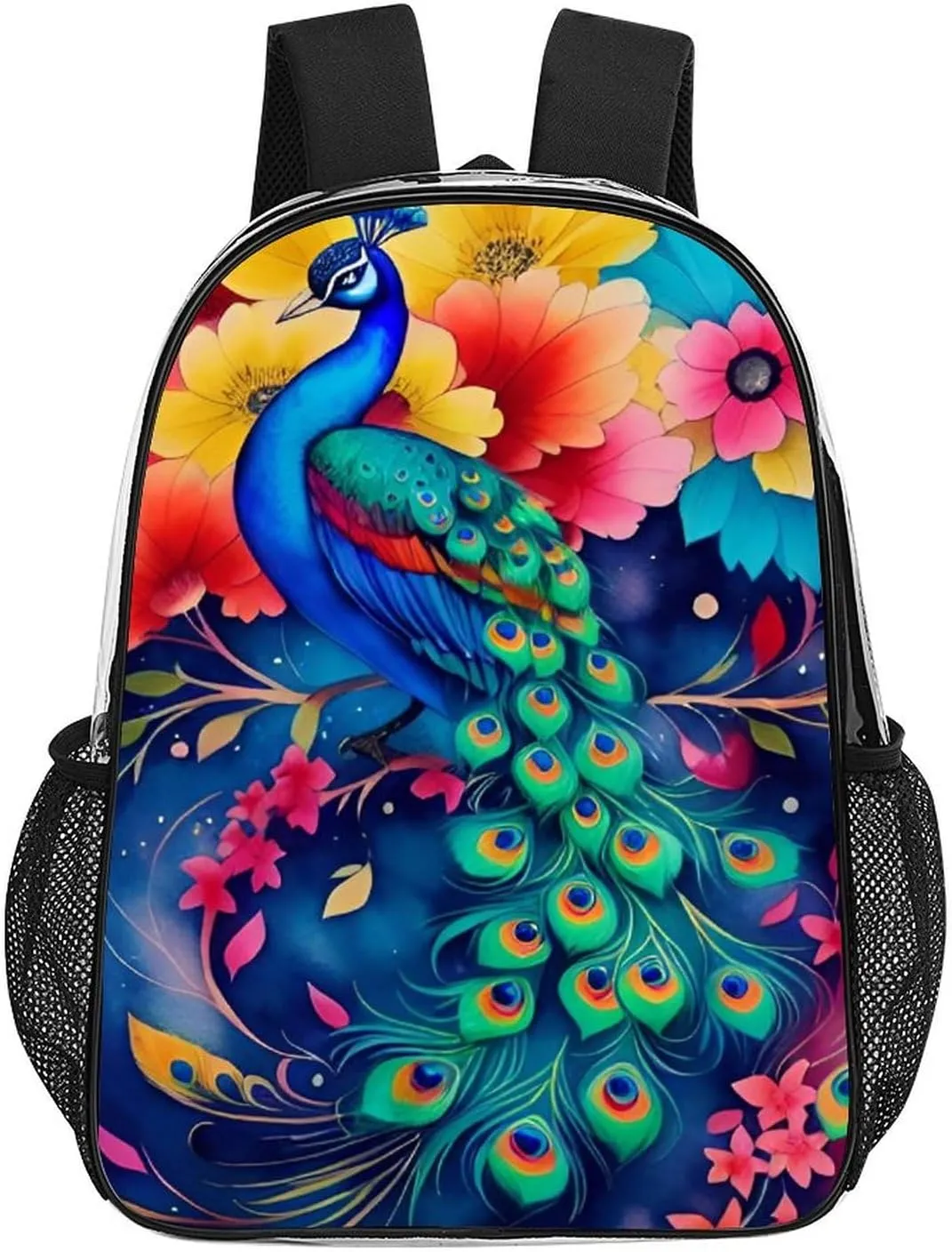 Beautiful Peacock Watercolor Art Rucksacks Lightweight Multipurpose Anti-Theft Shoulder Bag Large Capacity Business Computer Bag Transparent Bag