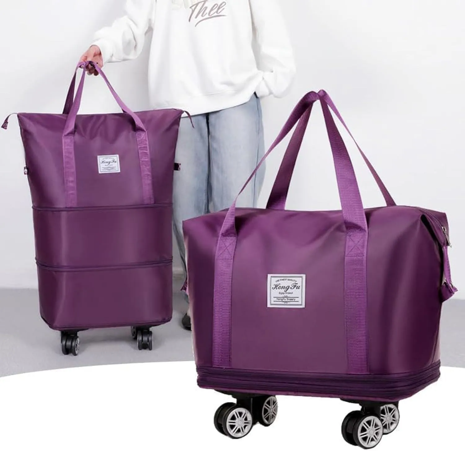 Beente Travel Bag with Wheels, Kulken Travel Bag with Shoe Organizer, 2025 New Large Capacity Travel Bags - Universal Wheel Removable (Gray)