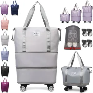 Beente Travel Bag with Wheels, Kulken Travel Bag with Shoe Organizer, 2025 New Large Capacity Travel Bags - Universal Wheel Removable (Gray)