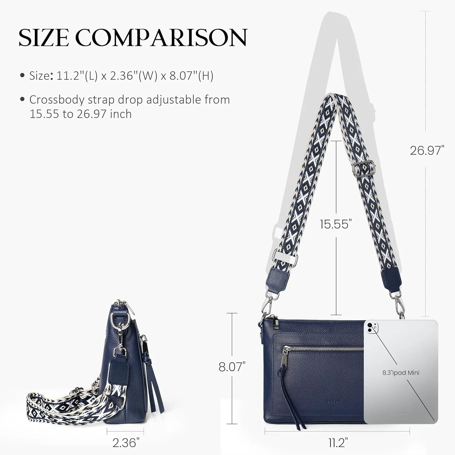 befen Genuine Leather Purses for Women Medium Crossbody Bags Shoulder Bag Handbags with Adjustable Guitar Strap