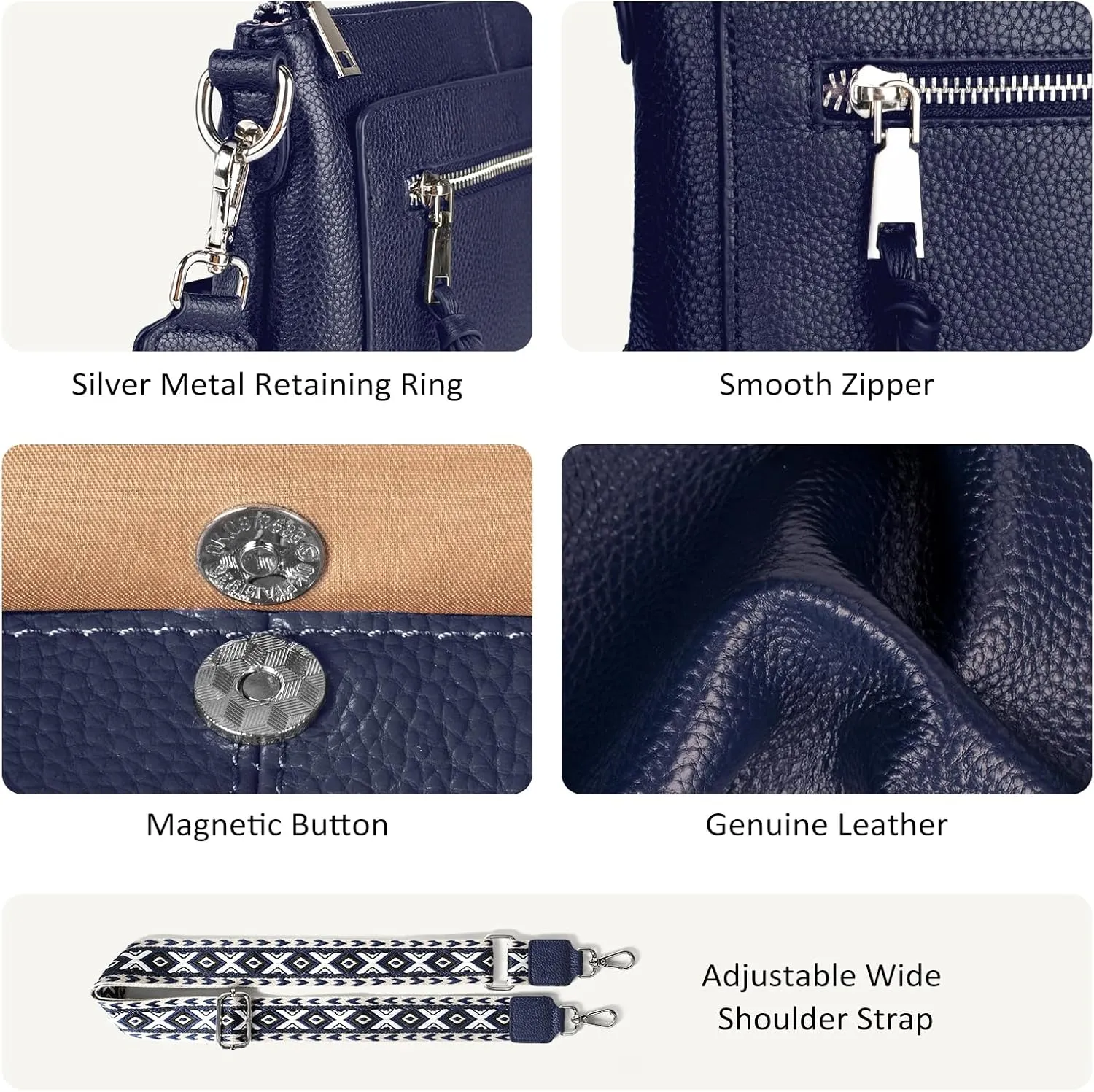 befen Genuine Leather Purses for Women Medium Crossbody Bags Shoulder Bag Handbags with Adjustable Guitar Strap