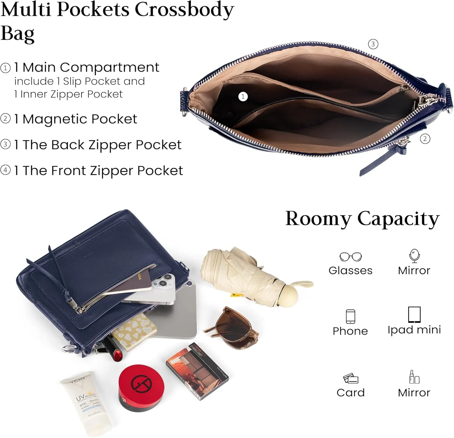 befen Genuine Leather Purses for Women Medium Crossbody Bags Shoulder Bag Handbags with Adjustable Guitar Strap