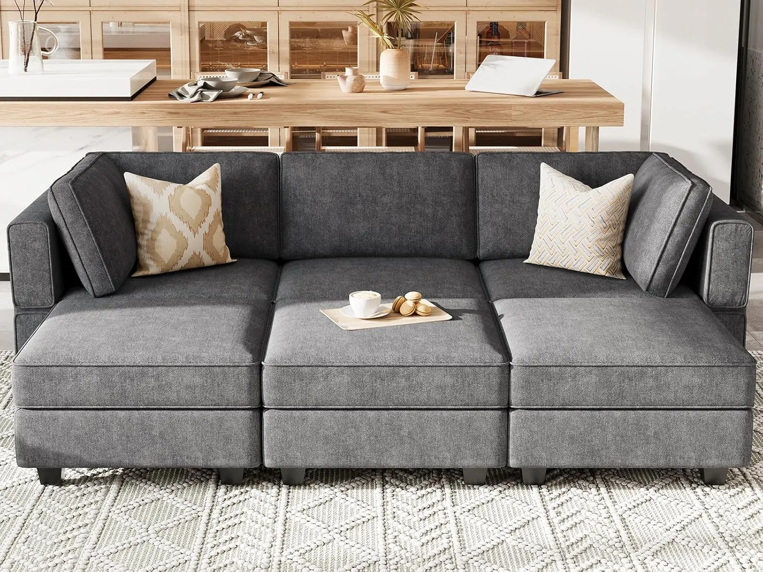 Belffin Modular Convertible Sectional Couch Bed Set With Sleeper Module in Dark Grey