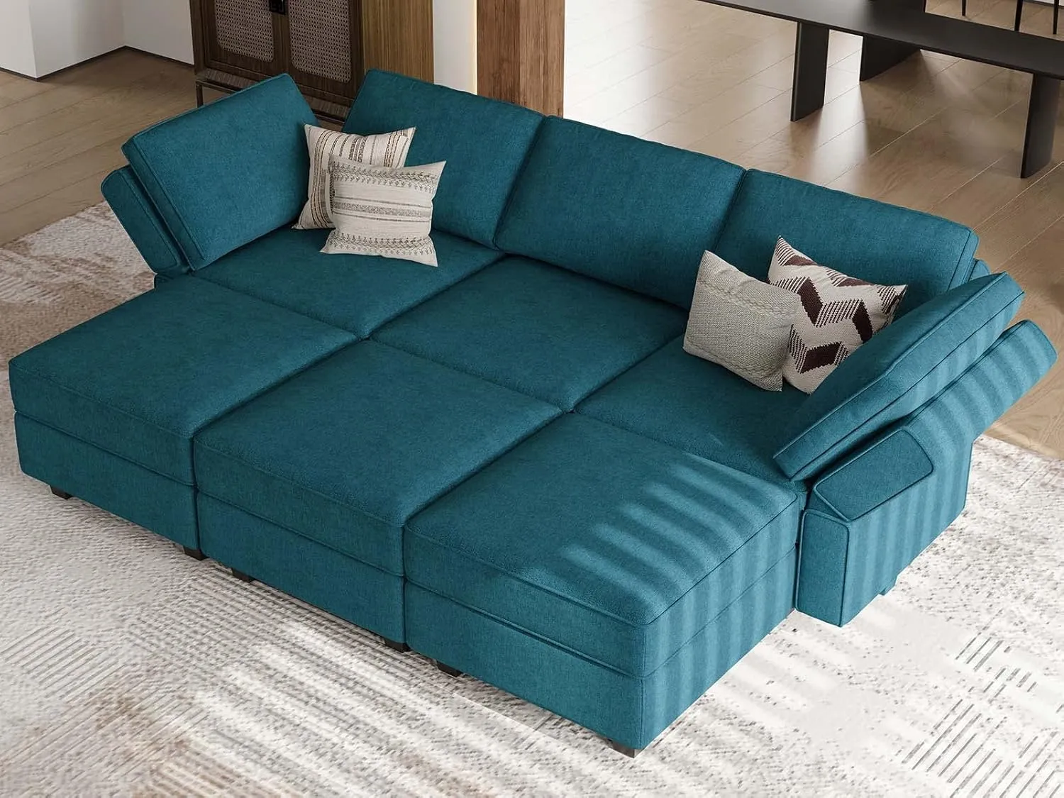 Belffin Modular Sofa Bed Modular Sectional Sleeper Sofa Convertible Sectional Couch Bed Set with Reversible Chaise Peacock Blue
