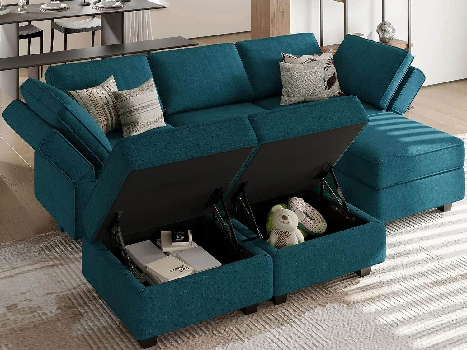 Belffin Modular Sofa Bed Modular Sectional Sleeper Sofa Convertible Sectional Couch Bed Set with Reversible Chaise Peacock Blue