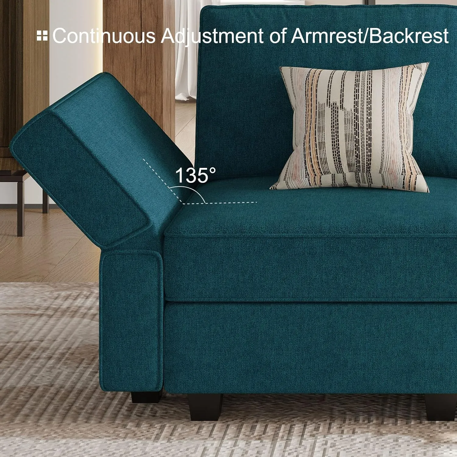 Belffin Modular Sofa Bed Modular Sectional Sleeper Sofa Convertible Sectional Couch Bed Set with Reversible Chaise Peacock Blue