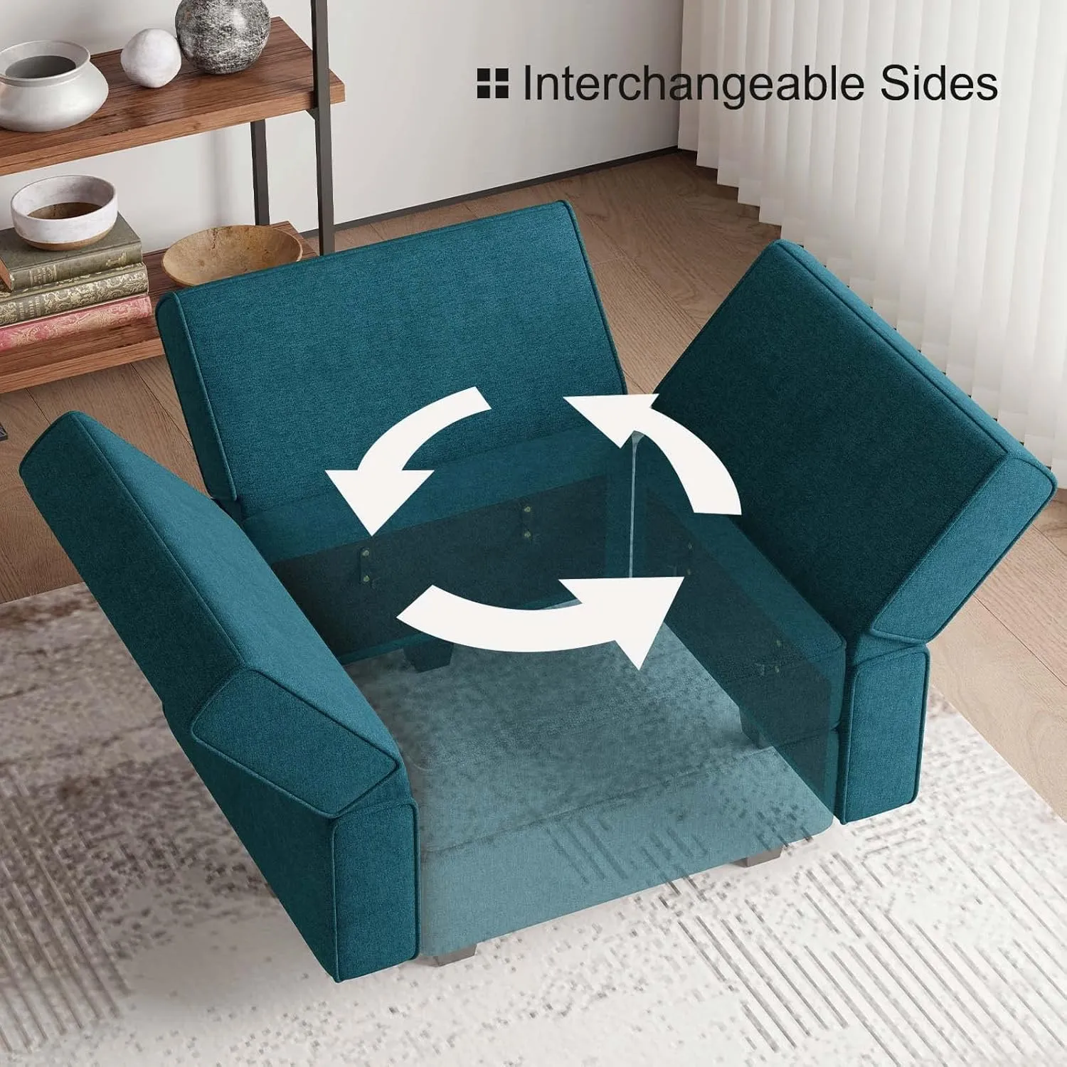 Belffin Modular Sofa Bed Modular Sectional Sleeper Sofa Convertible Sectional Couch Bed Set with Reversible Chaise Peacock Blue