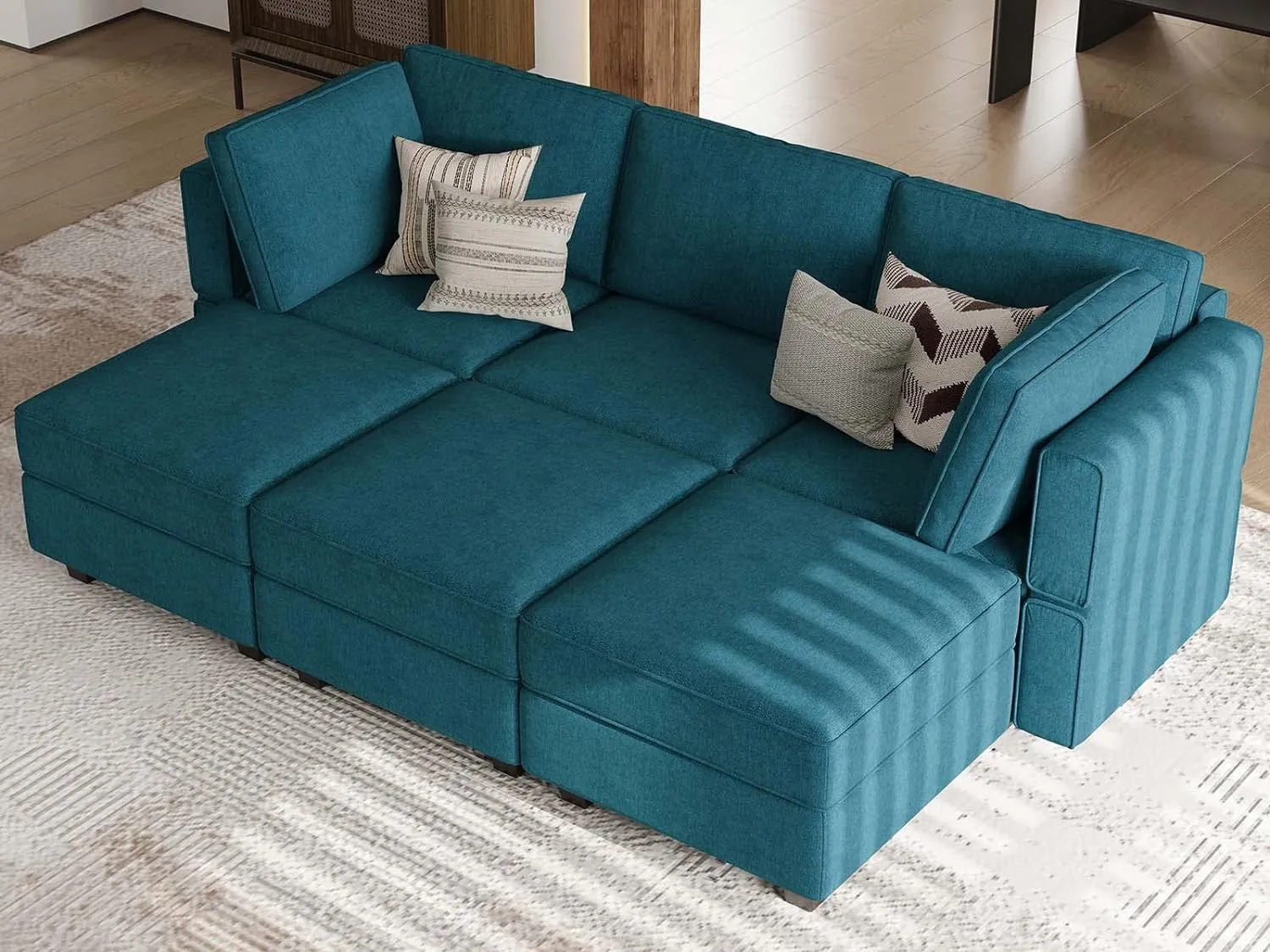 Belffin Modular Sofa Bed Modular Sectional Sleeper Sofa Convertible Sectional Couch Bed Set with Reversible Chaise Peacock Blue