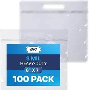 Biodegradable 8" X 7" Quart Plastic Zip Bags with Die Cut Handle for Carrying, 100 Count, Heavy-Duty 3 Mil Clear Reclosable Eco-Friendly Poly Baggies, Zip Top Lock for Food Storage & Clothing