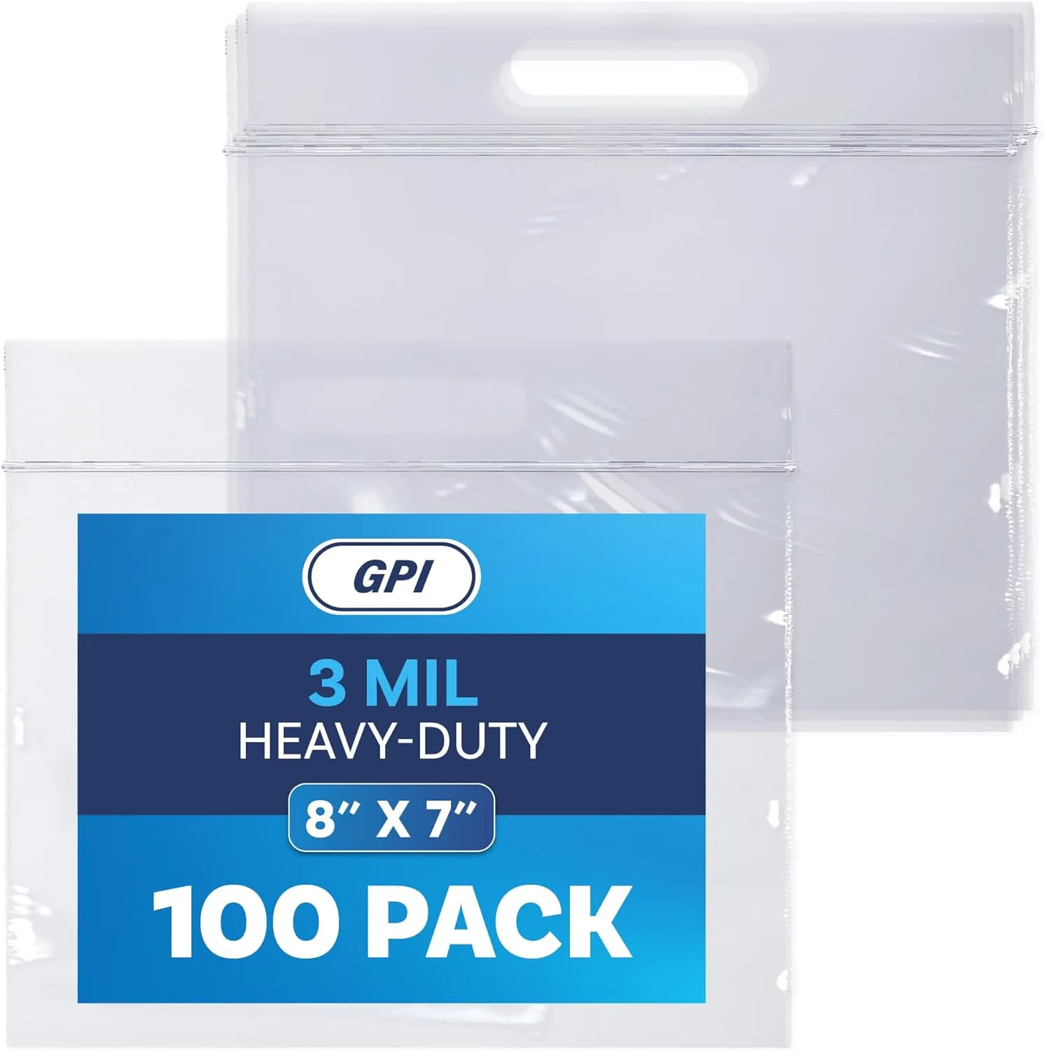 Biodegradable 8" X 7" Quart Plastic Zip Bags with Die Cut Handle for Carrying, 100 Count, Heavy-Duty 3 Mil Clear Reclosable Eco-Friendly Poly Baggies, Zip Top Lock for Food Storage & Clothing