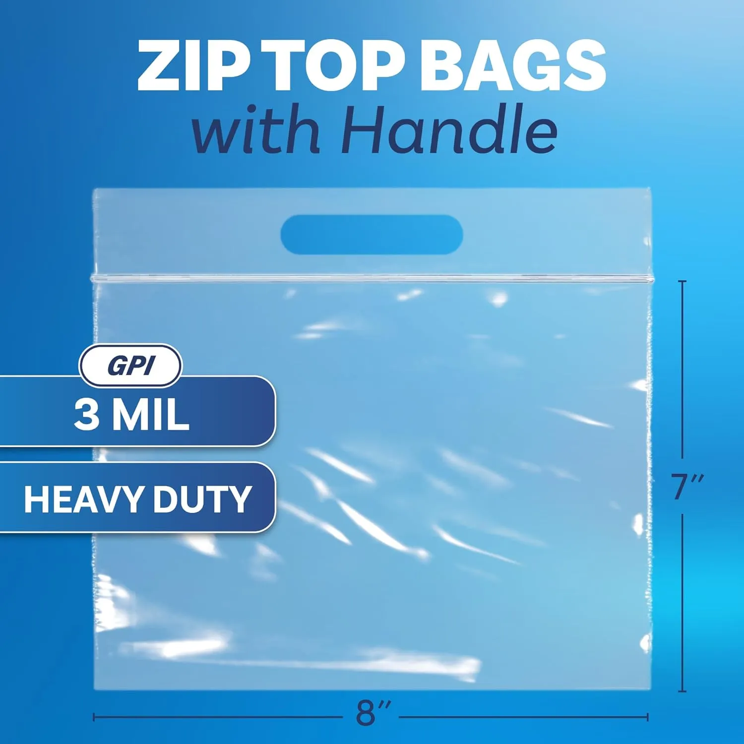 Biodegradable 8" X 7" Quart Plastic Zip Bags with Die Cut Handle for Carrying, 100 Count, Heavy-Duty 3 Mil Clear Reclosable Eco-Friendly Poly Baggies, Zip Top Lock for Food Storage & Clothing