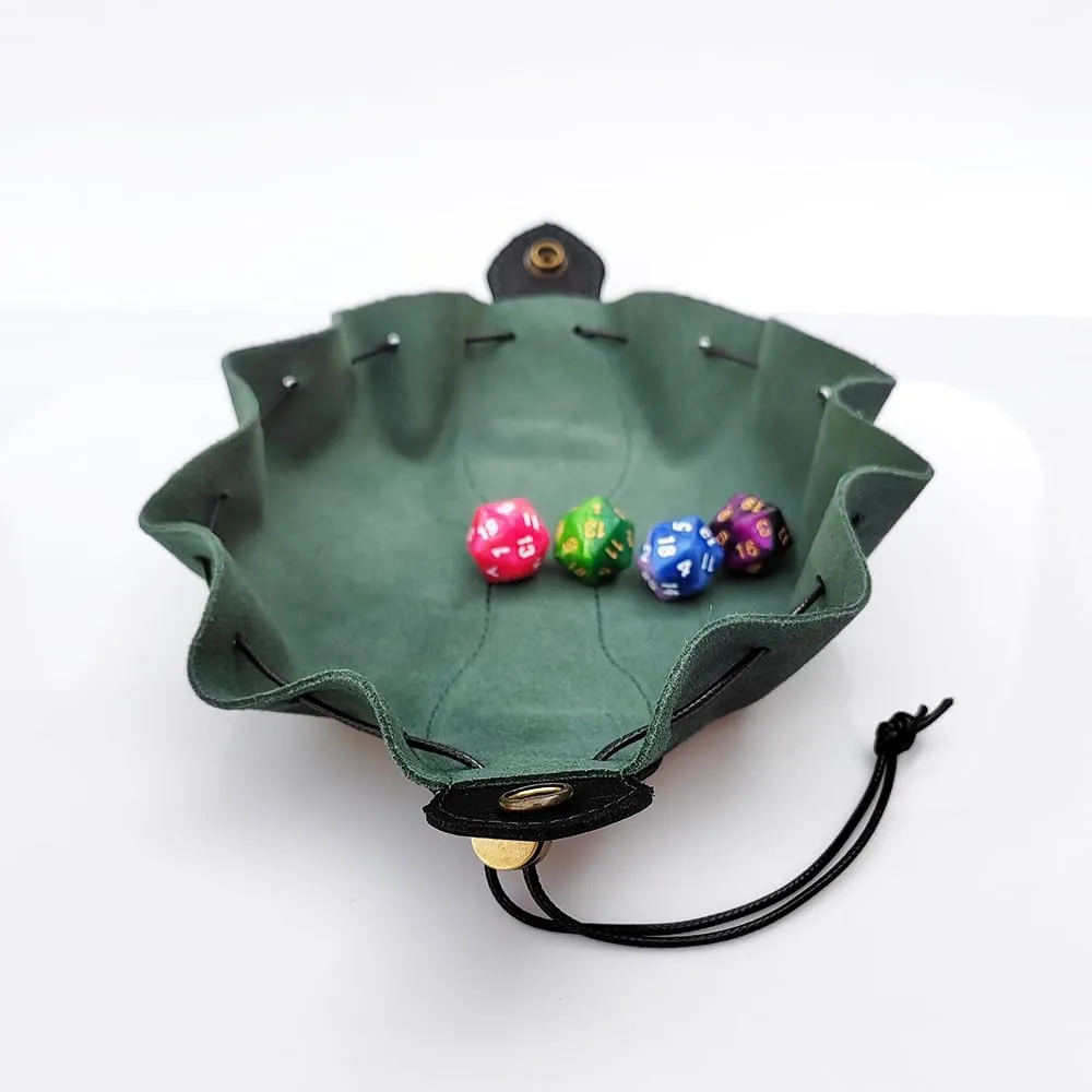 Black & Green Celtic Tree DND Gifts Dice Bag - Tray with Drawstring & Button Genuine Leather Dice Pouch Storage Bag for d&d Dices Jewelry Coin & Small Accessories
