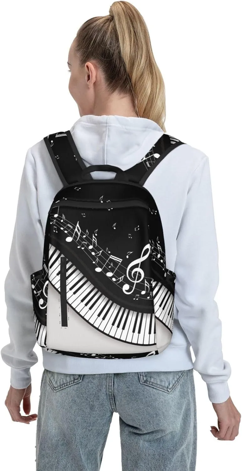 Black and White Piano Keys with Musical Notes Lightweight Backpack Leisure Rucksacks Durable Business Daypack for Outdoors, Bicycle