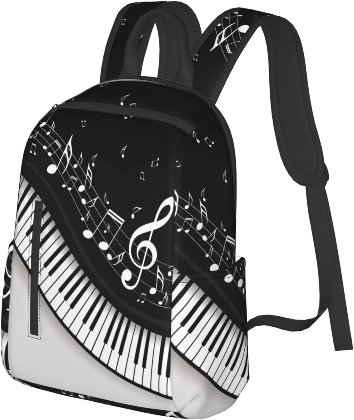 Black and White Piano Keys with Musical Notes Lightweight Backpack Leisure Rucksacks Durable Business Daypack for Outdoors, Bicycle