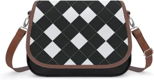 Black and White Plaid Trendy Crossbody Bags Purses for Women Casual Shoulder Handbags with Adjustable Wide Strap