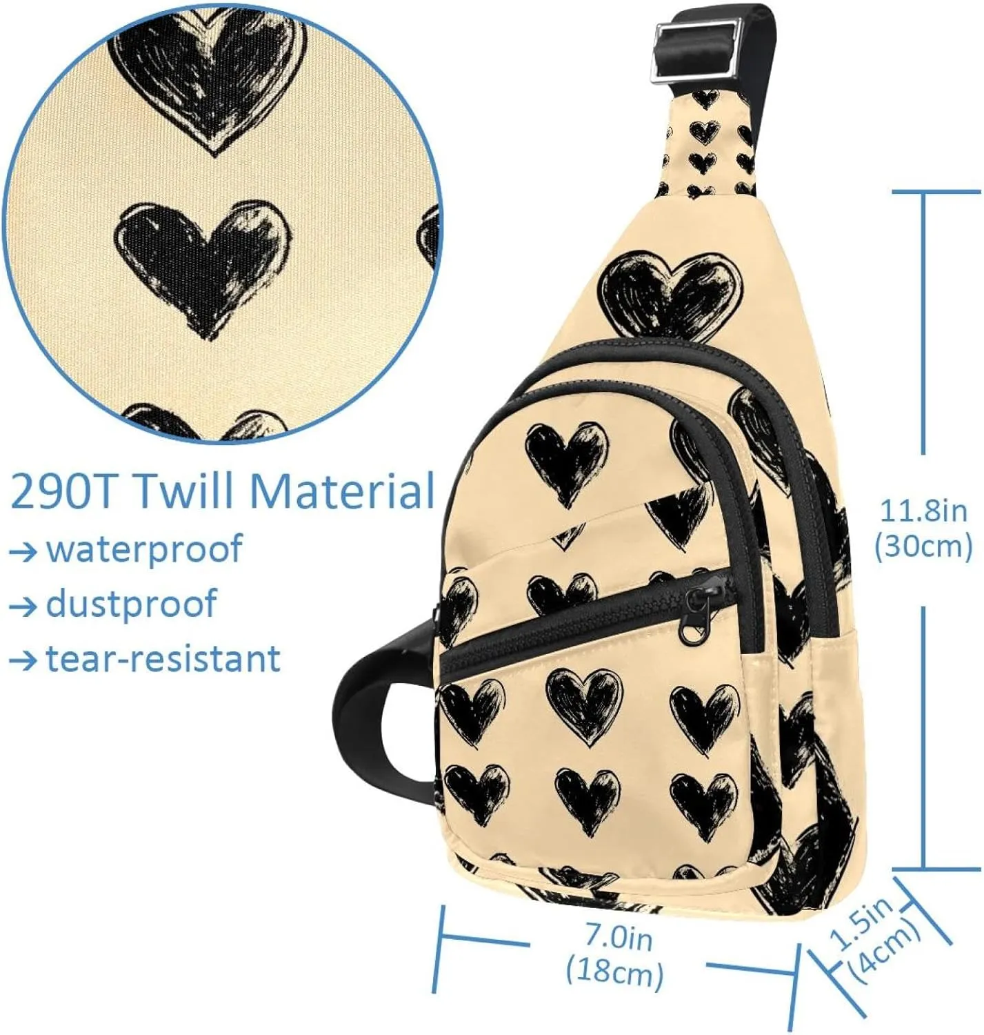 black ink hearts (5) Sling Bag, Crossbody Sling Backpack Travel Hiking Chest Bag Daypack for Purses Shoulder Bag Women Men's