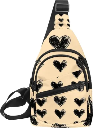 black ink hearts (5) Sling Bag, Crossbody Sling Backpack Travel Hiking Chest Bag Daypack for Purses Shoulder Bag Women Men's