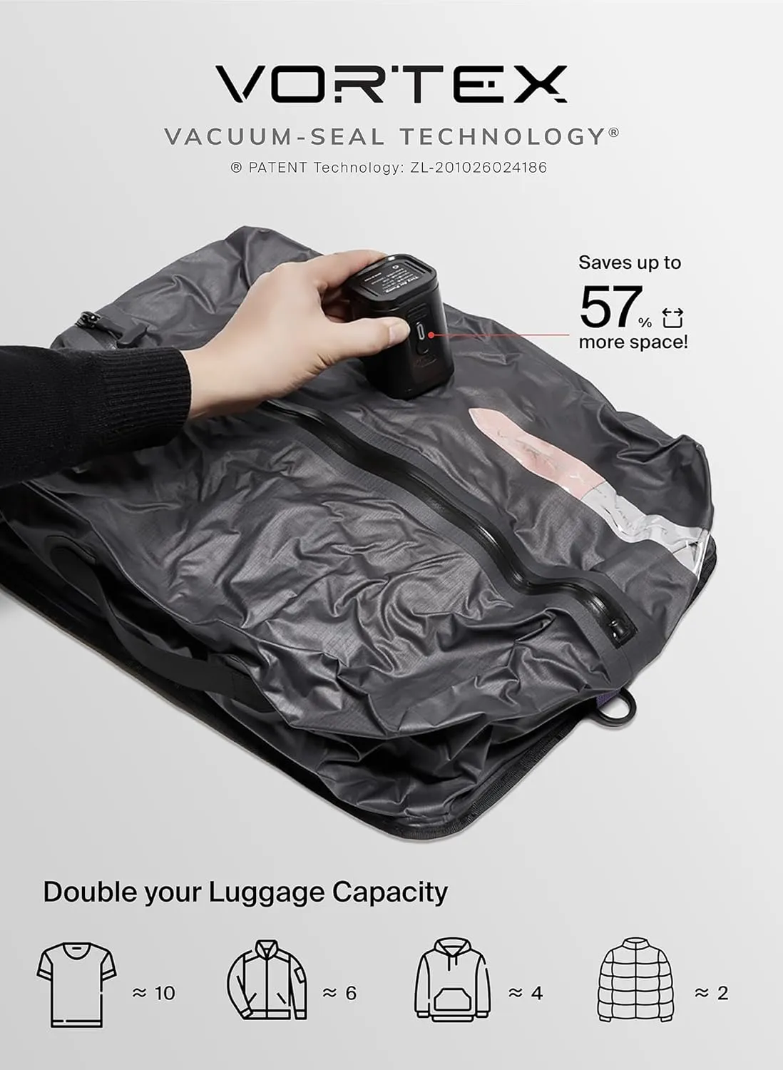 Black Voyage Vacuum Bag for Travel with Wireless Vacuum pump Reusable Compression Suitcases and Backpack Space Saver Airback Vacpack (Gray (1-Pack), 18L (With Vacuum))