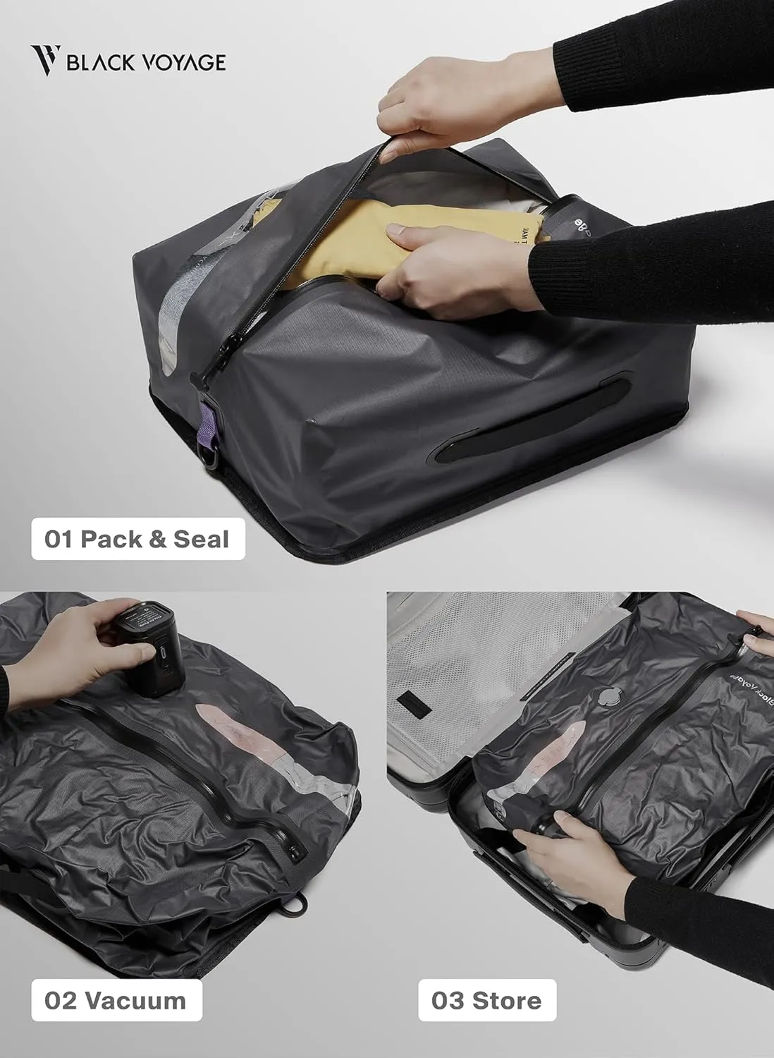 Black Voyage Vacuum Bag for Travel with Wireless Vacuum pump Reusable Compression Suitcases and Backpack Space Saver Airback Vacpack (Gray (1-Pack), 18L (With Vacuum))