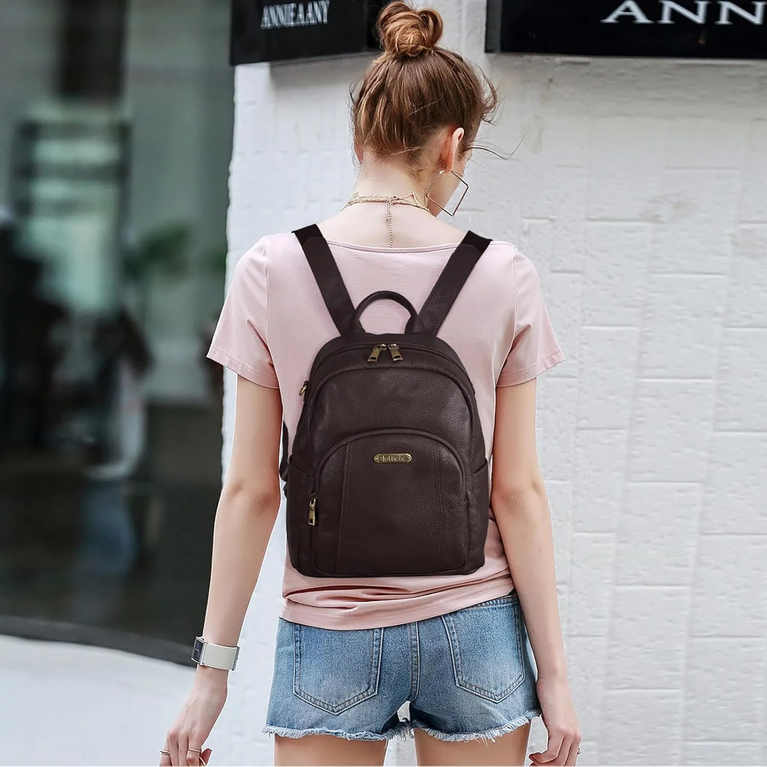 Blofinche Genuine Leather Backpack Purse for Women with Shoulder Strap Medium Convertible Daypack Handbag Lady Work Casual
