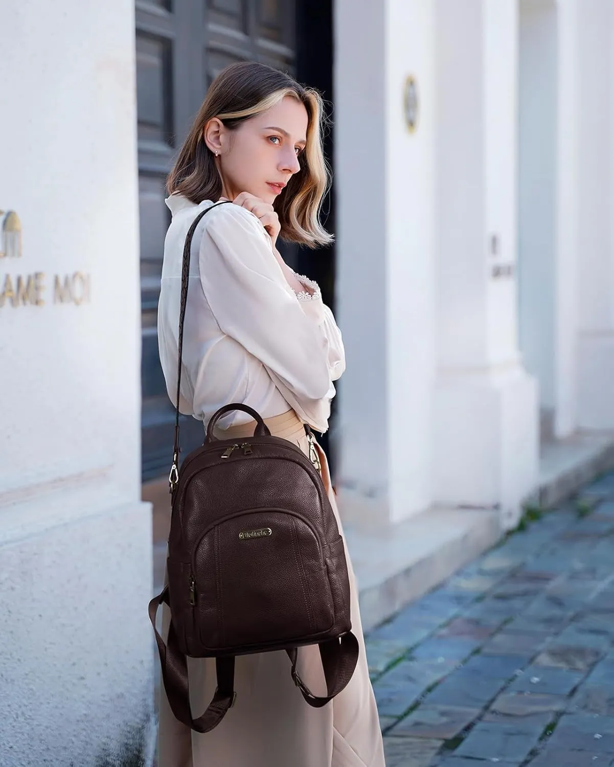 Blofinche Genuine Leather Backpack Purse for Women with Shoulder Strap Medium Convertible Daypack Handbag Lady Work Casual