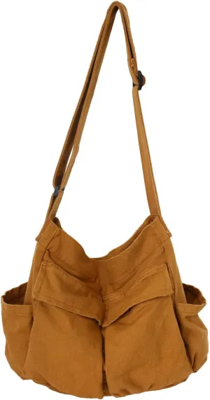 Blostirno Canvas Messenger Bag Large Hobo Crossbody Bag with Multiple Pockets Shoulder Tote Bags for Women and Men