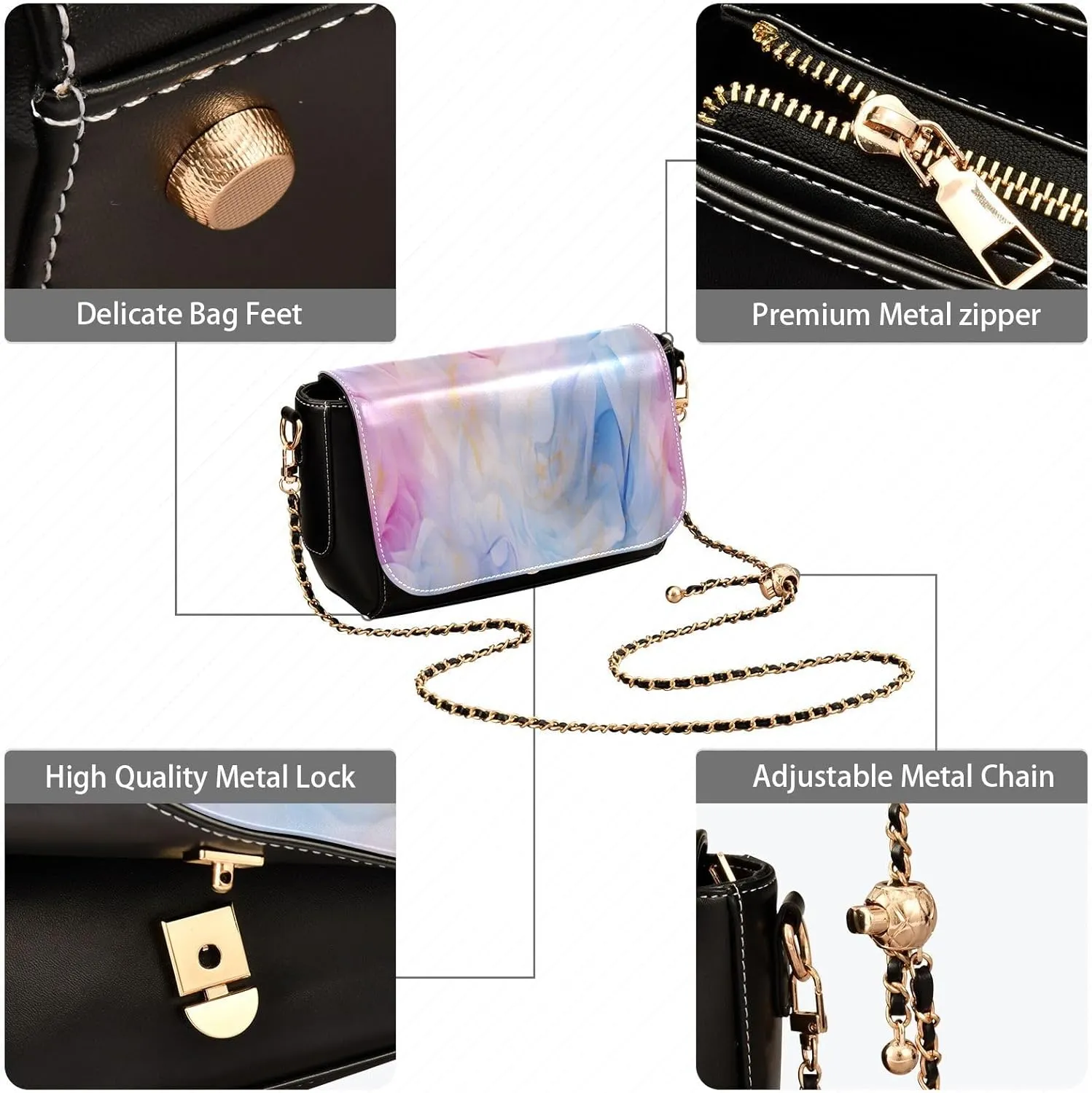 Blue and Pink Watercolor Women's Shoulder Bag, Womens Crossbody Bag Leather, Cross Body Leather Bags for Women