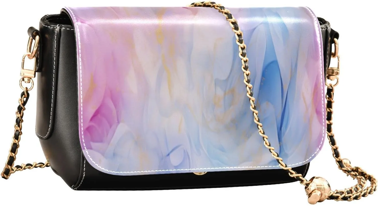 Blue and Pink Watercolor Women's Shoulder Bag, Womens Crossbody Bag Leather, Cross Body Leather Bags for Women
