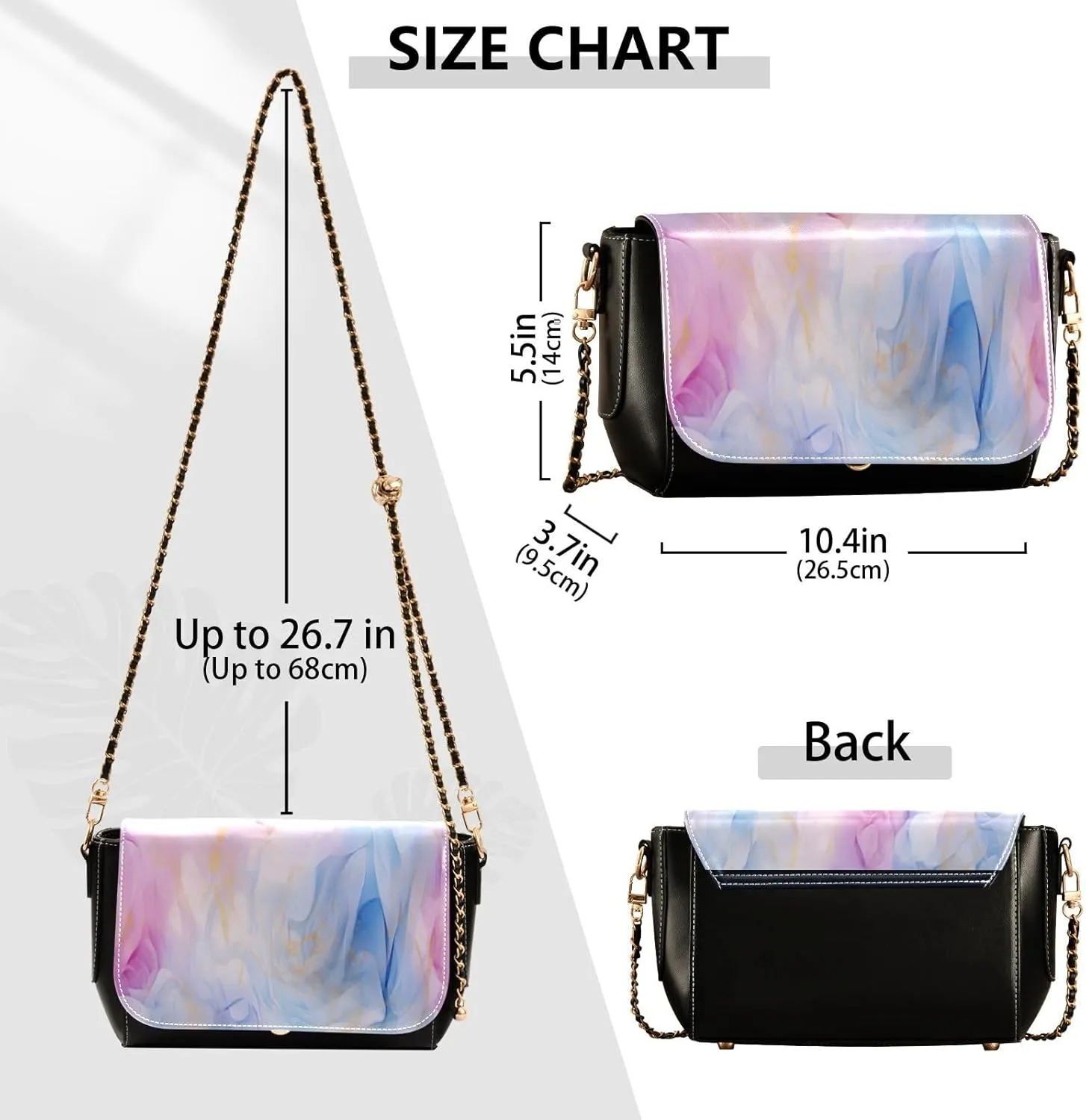Blue and Pink Watercolor Women's Shoulder Bag, Womens Crossbody Bag Leather, Cross Body Leather Bags for Women