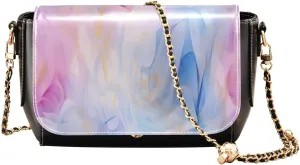 Blue and Pink Watercolor Women's Shoulder Bag, Womens Crossbody Bag Leather, Cross Body Leather Bags for Women