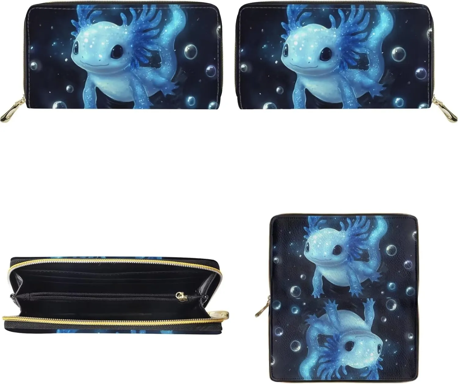Blue Axolotl Backpack Purse and Wallet Set for Women Teen Girls Cute 2 Piece Backpack Mini Purses for Ladies Tote Handbags Travel Shoulder Bag Lightweight Daypack Rucksack