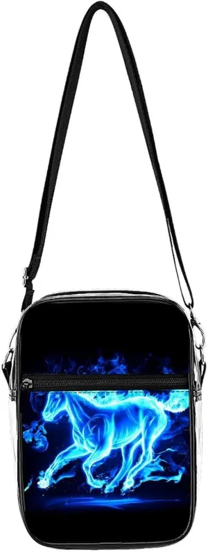 Blue Fire Flaming Horse Clear Stadium Crossbody Bag Small Shoulder Purse Adjustable Strap Handbag for Women Men