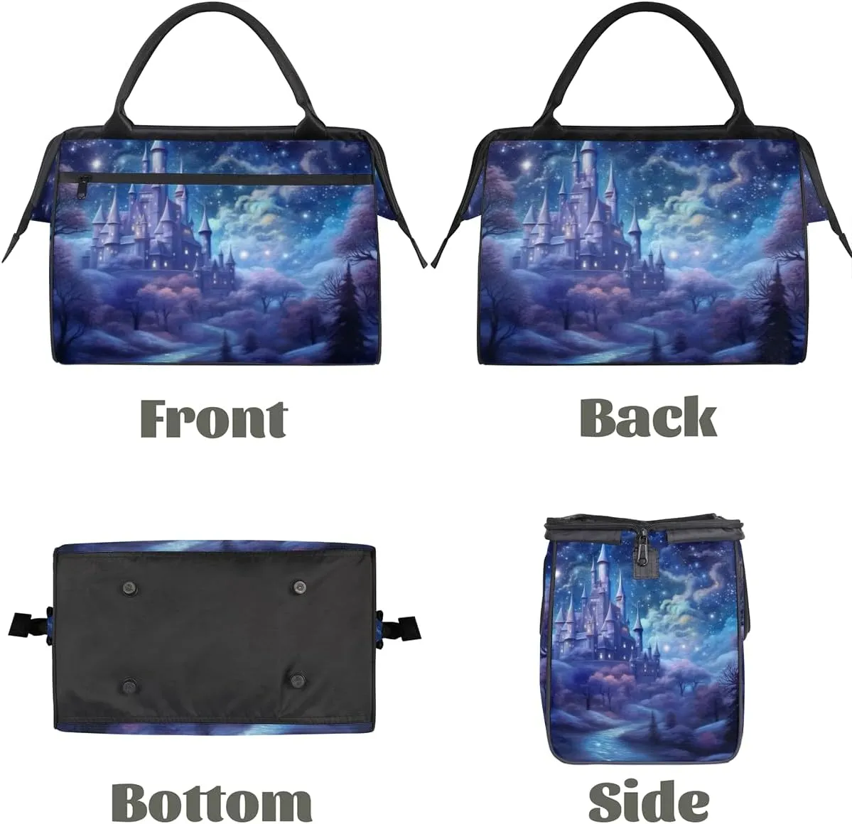 Blue Galaxy Nebula Castle Weekender Overnight Bag for Women Waterproof Carry On Travel Duffle Bags with Pocket Lightweight Sports Gym Tote Bag Large Luggage Workout Personal Item Hospital Bags