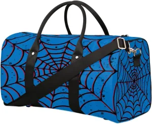Blue Spider Web Overnighter Duffel Bags for Boys Men, Waterproof Carry-On Size Sports Gym Bag for Teens Overnight Travel Weekender Sleepover Tote Bag