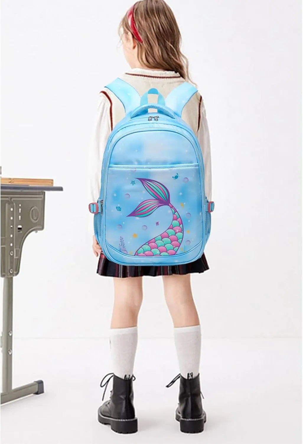 BLUEFAIRY Kids Backpack for Girls Elementary School Bags Kindergarten Primary School Bags Bookbags Back to School Book Bags Gifts Large Campartments Mochilas para Niños 17" Mermaid Blue