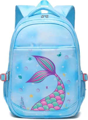 BLUEFAIRY Kids Backpack for Girls Elementary School Bags Kindergarten Primary School Bags Bookbags Back to School Book Bags Gifts Large Campartments Mochilas para Niños 17" Mermaid Blue