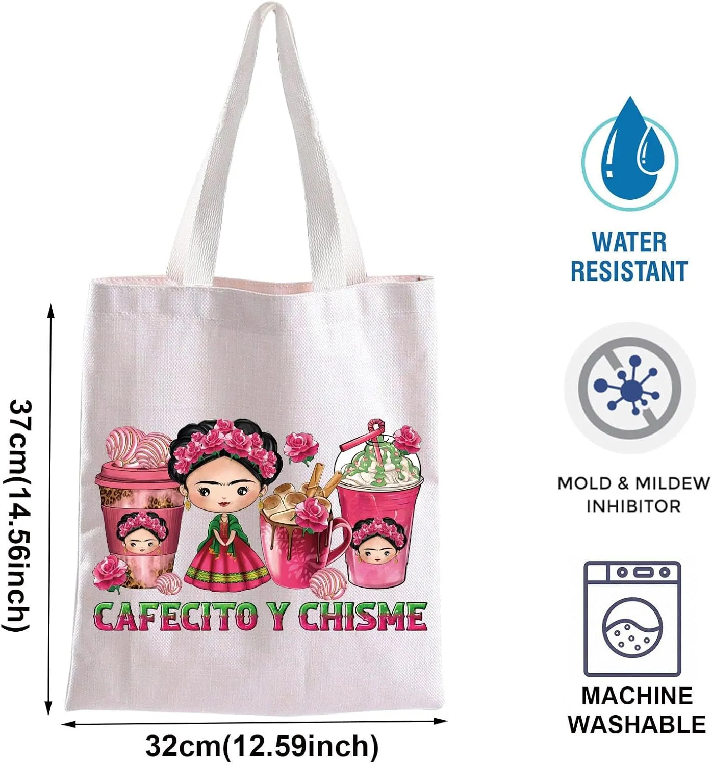 BLUPARK Funny Cafecito y Chisme Mexican Coffee Cups Tote Bag - Concha Pun Gift for Women