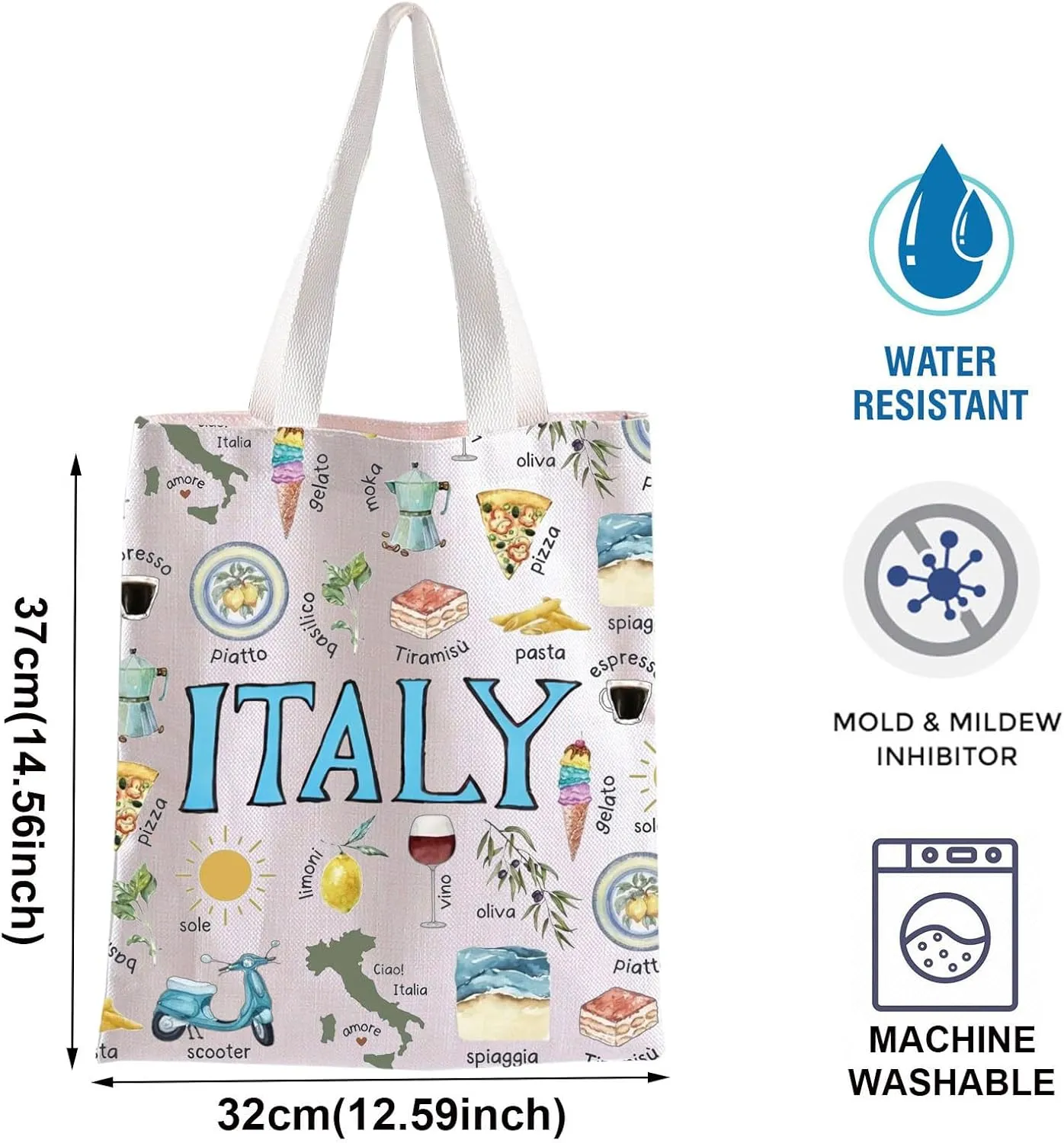 BLUPARK Italy Tote Bag Italy Travel Souvenir Gift Italy Travel Canvas Shoulder Bag Travel Lover Gift Italian Summer Handle