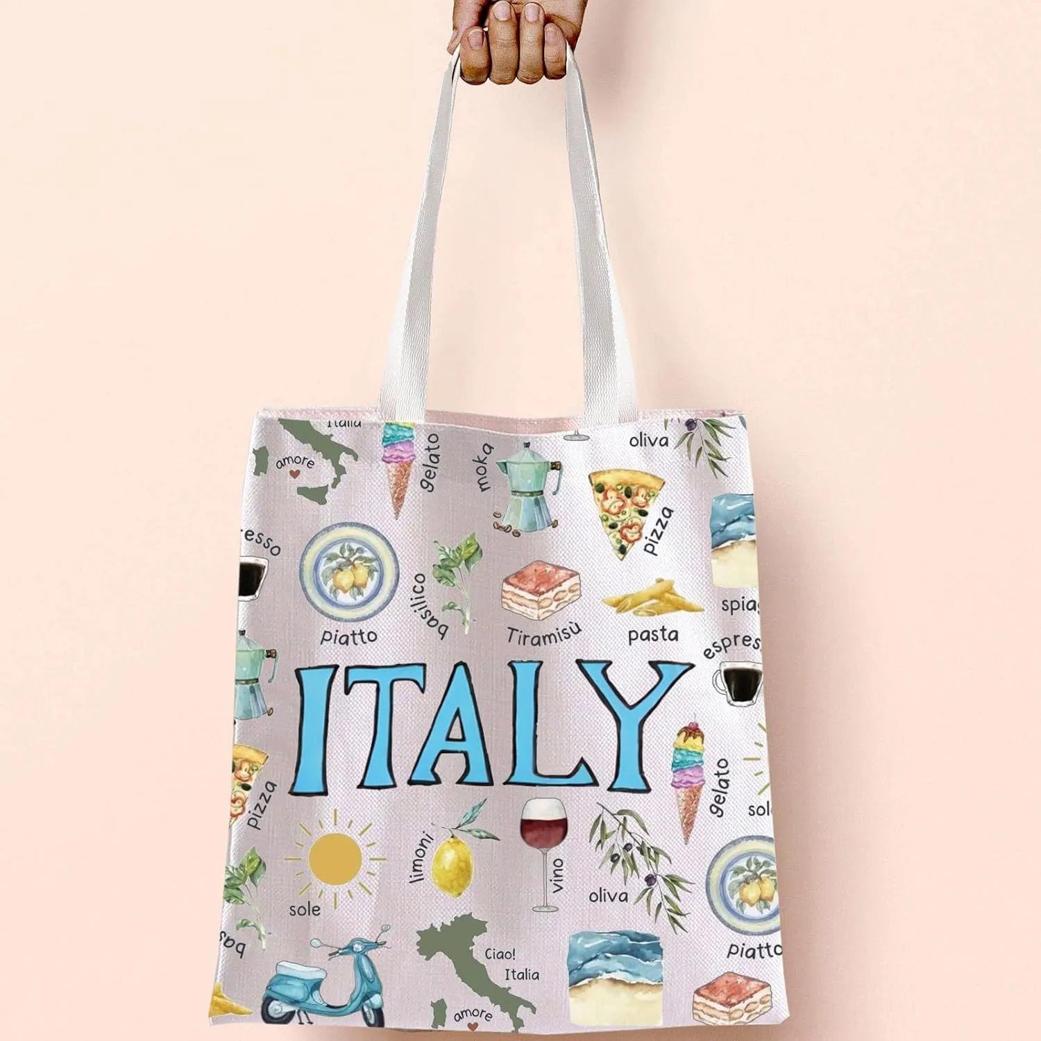 BLUPARK Italy Tote Bag Italy Travel Souvenir Gift Italy Travel Canvas Shoulder Bag Travel Lover Gift Italian Summer Handle