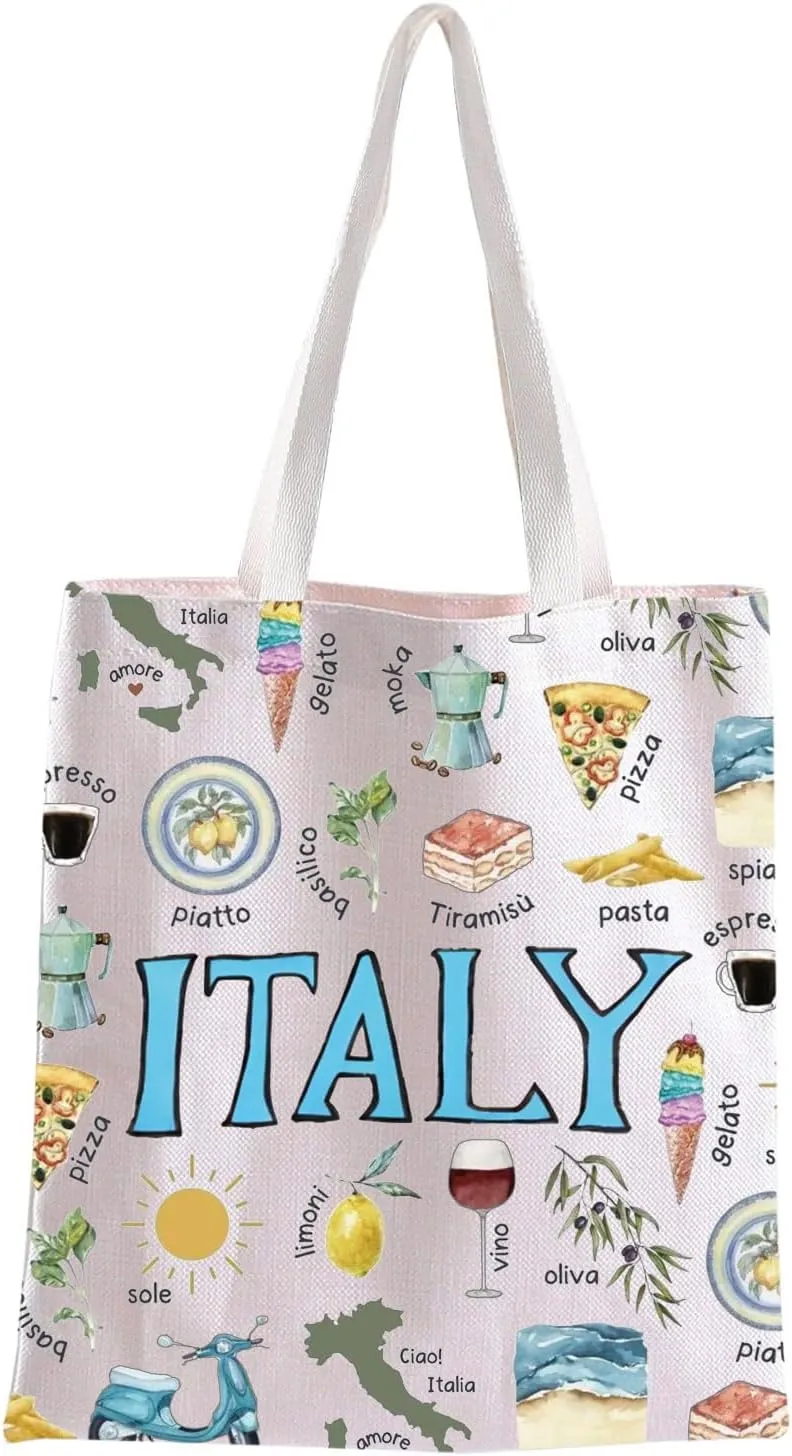 BLUPARK Italy Tote Bag Italy Travel Souvenir Gift Italy Travel Canvas Shoulder Bag Travel Lover Gift Italian Summer Handle