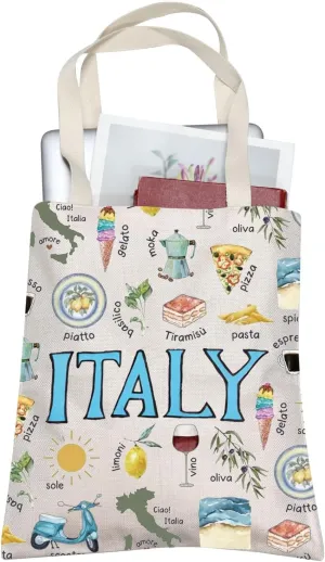 BLUPARK Italy Tote Bag Italy Travel Souvenir Gift Italy Travel Canvas Shoulder Bag Travel Lover Gift Italian Summer Handle