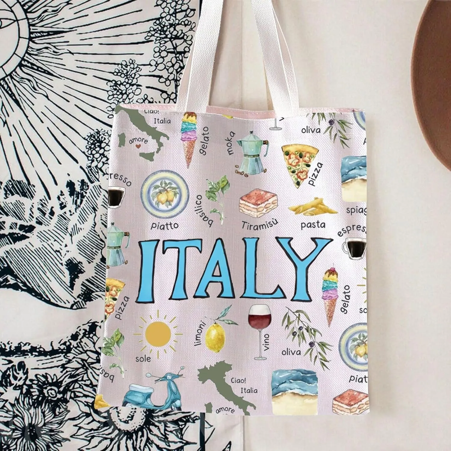 BLUPARK Italy Tote Bag Italy Travel Souvenir Gift Italy Travel Canvas Shoulder Bag Travel Lover Gift Italian Summer Handle