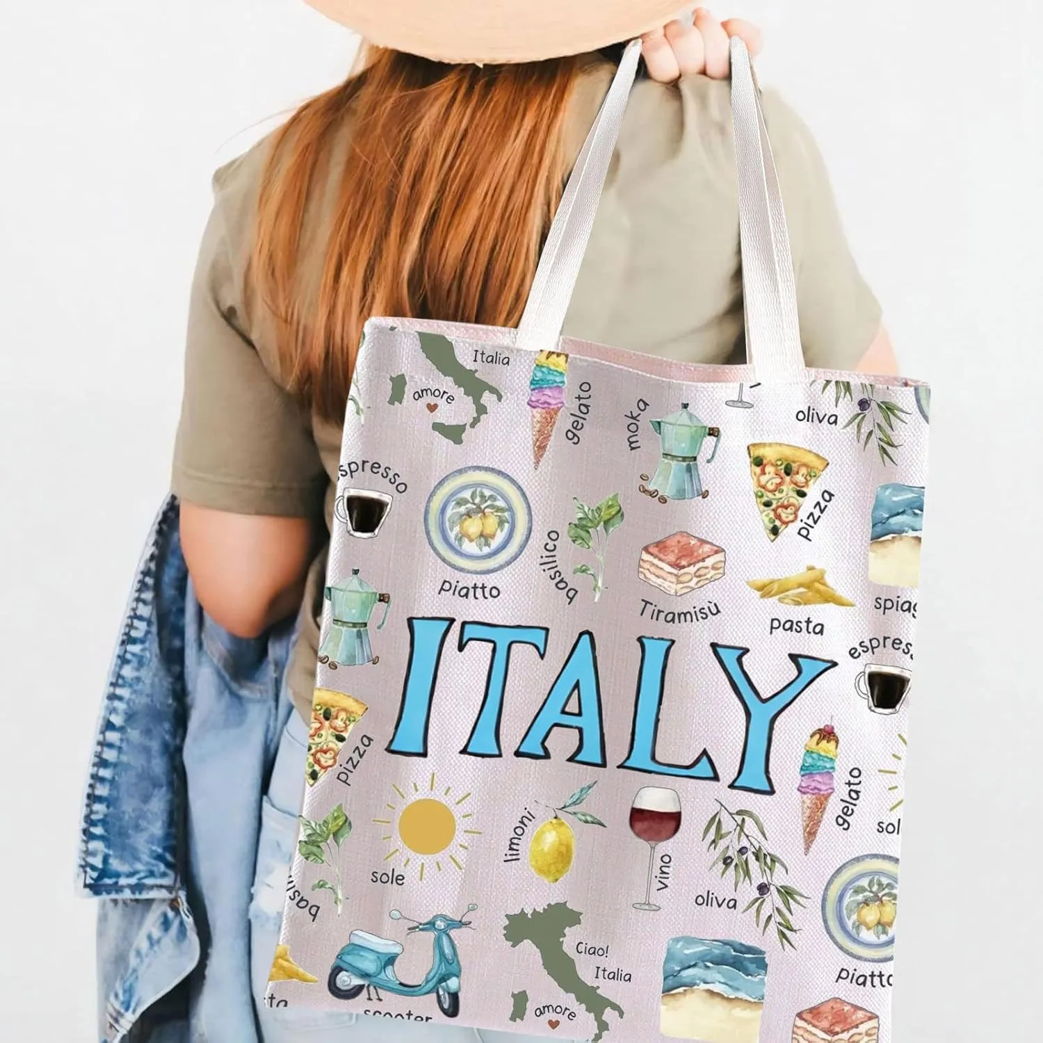 BLUPARK Italy Tote Bag Italy Travel Souvenir Gift Italy Travel Canvas Shoulder Bag Travel Lover Gift Italian Summer Handle