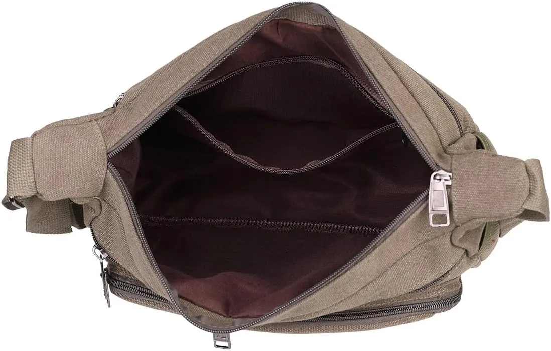 BOMKEE Canvas Messenger Bag for Men, Travel Satchel Crossbody Bag Vintage Shoulder Sling Working Bag with Water Bottle Holder