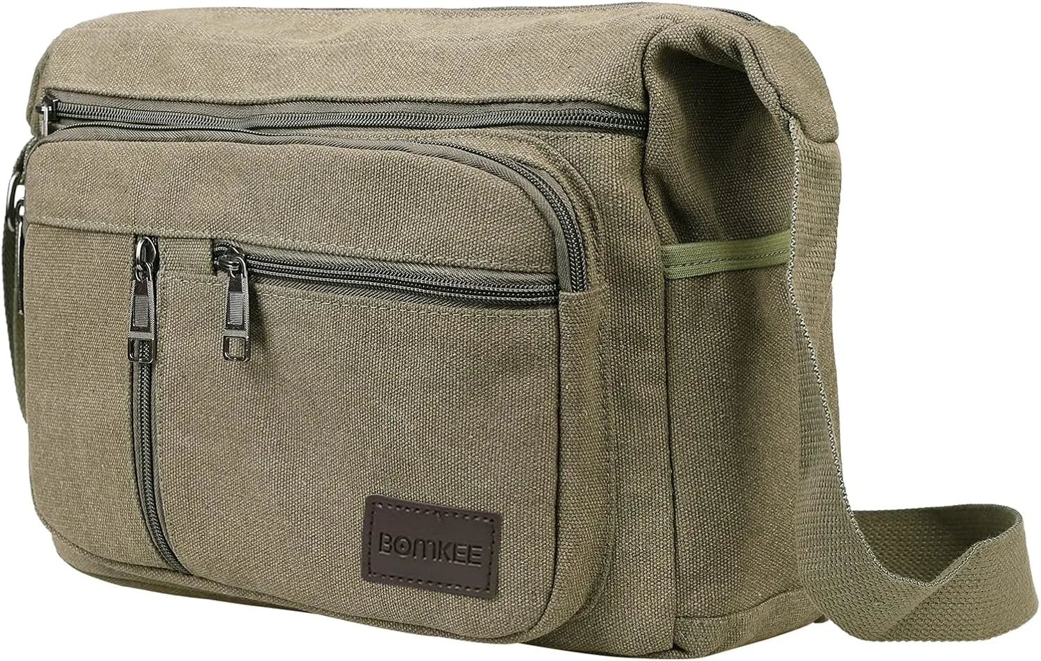 BOMKEE Canvas Messenger Bag for Men, Travel Satchel Crossbody Bag Vintage Shoulder Sling Working Bag with Water Bottle Holder