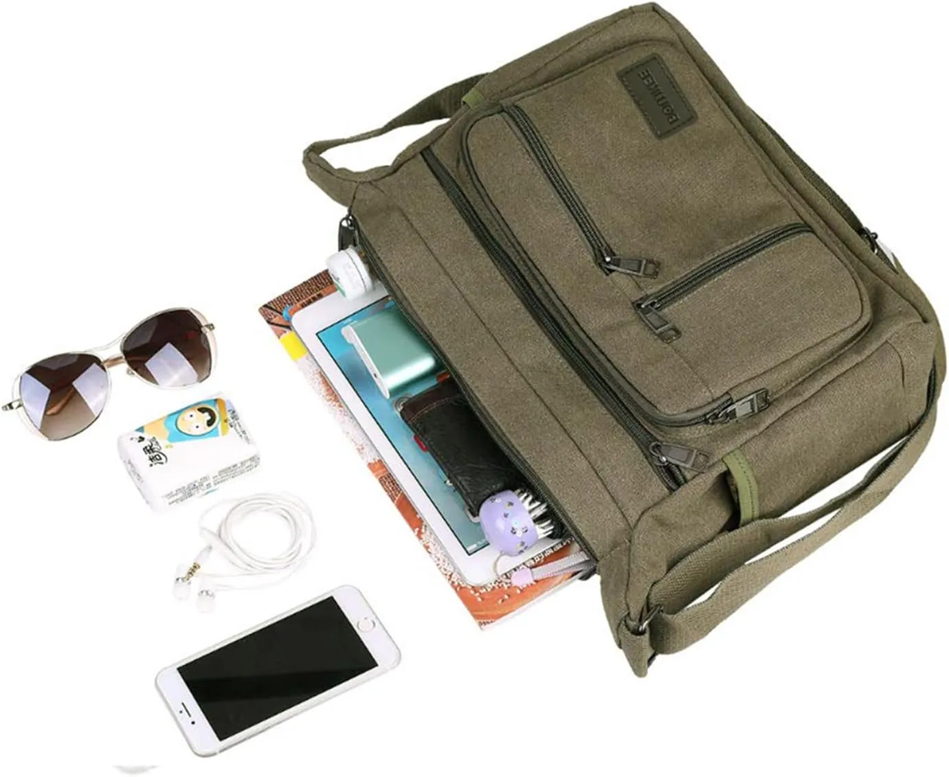 BOMKEE Canvas Messenger Bag for Men, Travel Satchel Crossbody Bag Vintage Shoulder Sling Working Bag with Water Bottle Holder