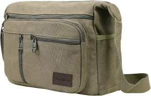 BOMKEE Canvas Messenger Bag for Men, Travel Satchel Crossbody Bag Vintage Shoulder Sling Working Bag with Water Bottle Holder