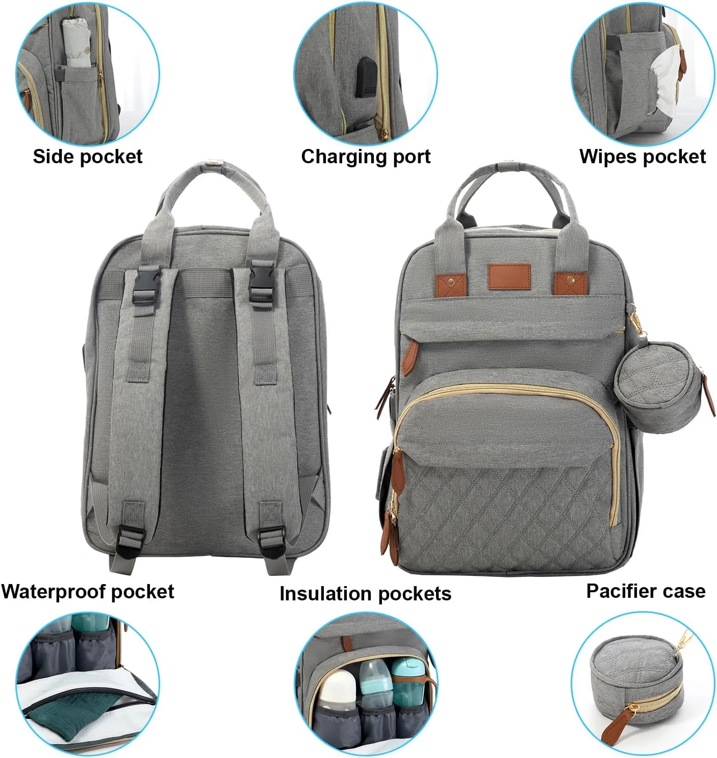BosiBozi Baby Diaper Bag Backpack with Changing Station, Waterproof & Multi-Functional Baby Bag for Moms Dads, Travel Diaper Bag with Insulated Pockets, Stroller Straps & Pacifier Case, Green