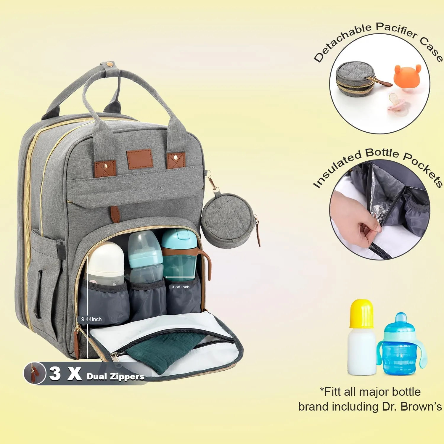 BosiBozi Baby Diaper Bag Backpack with Changing Station, Waterproof & Multi-Functional Baby Bag for Moms Dads, Travel Diaper Bag with Insulated Pockets, Stroller Straps & Pacifier Case, Green