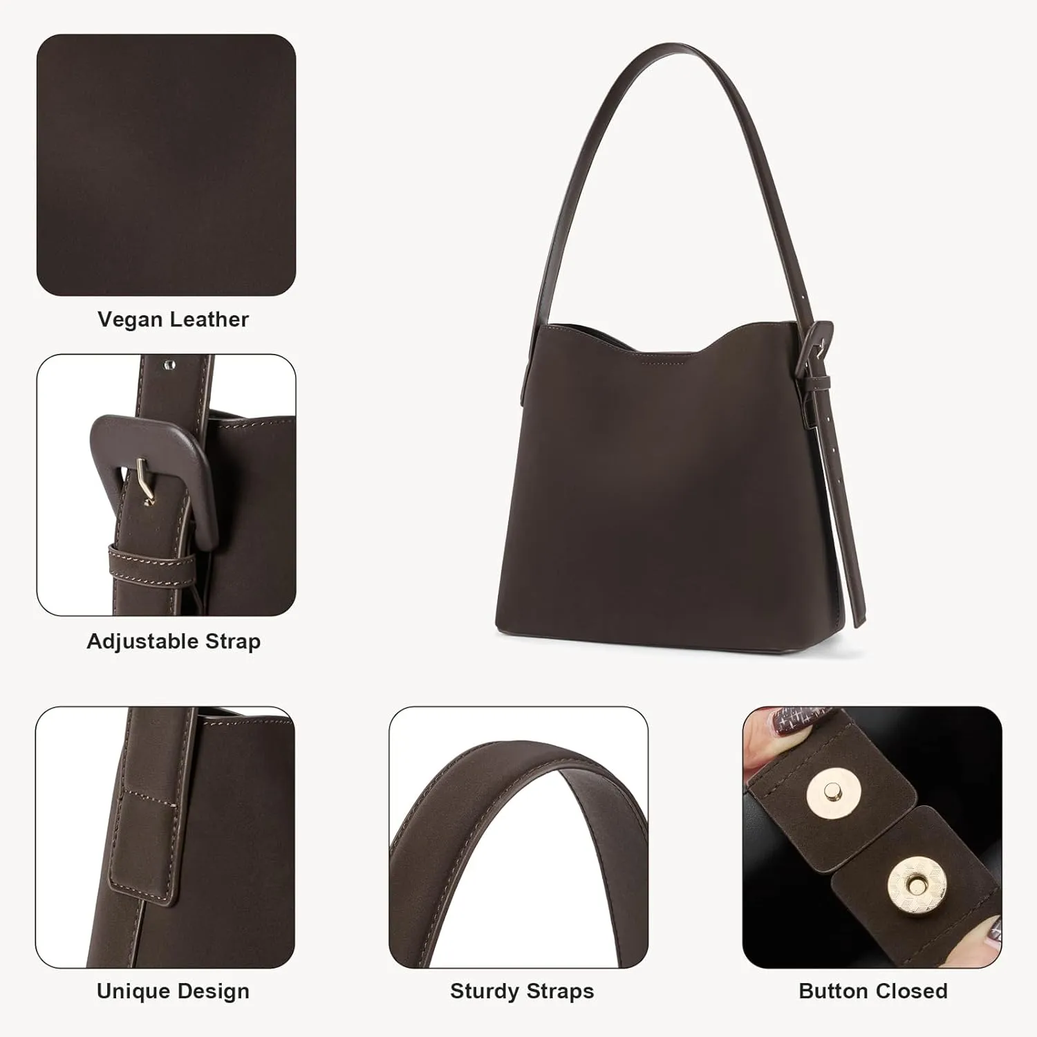 BOSTANTEN Bucket Bag Vegan Leather Shoulder Purses for Women Trendy Adjustable Strap